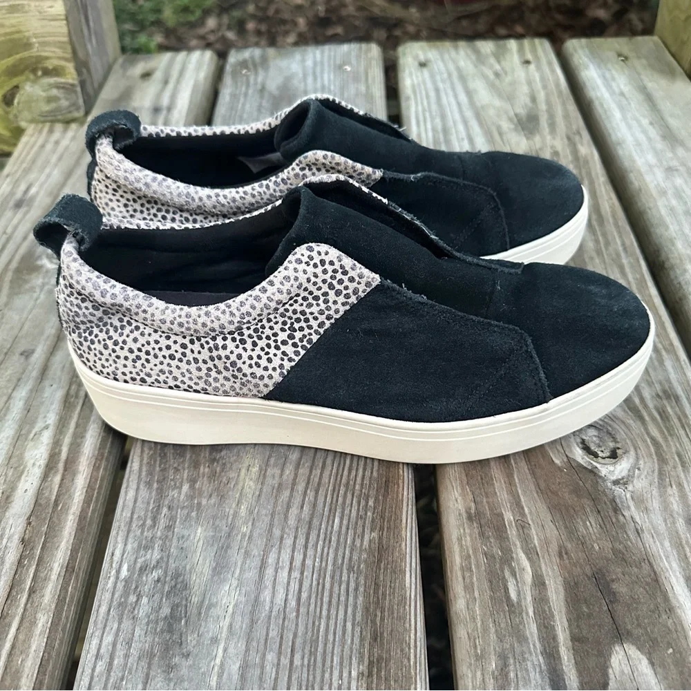 Toms Amber Cheetah Print Slip On Sneakers Suede Leather‎ Black Tan Size 8.5